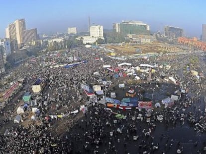 Vista a&eacute;rea de la plaza Tahrir durante las celebraciones.