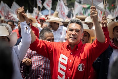 Alejandro Moreno durante un mitin en Ciudad de México, el 28 de agosto.