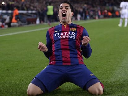 Luis Suárez celebra su gol ante el Madrid el pasado clásico.