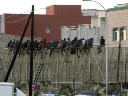 Between 30 and 40 migrants were trapped in between the perimeters at Melilla on Tuesday.