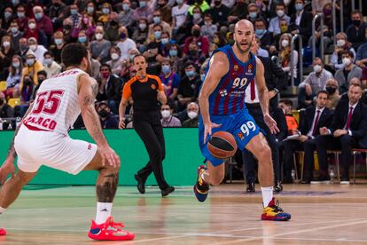 Nick Calathes, este jueves contra el Mónaco en el Palau.