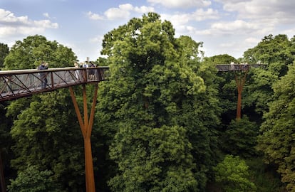 <b>XSTRATA TREETOP WALKWAY, KEW GARDENS, LONDRES (REINO UNIDO)/ MARKS BARFIELD ARCHITECTS. </b>Inaugurado en 2008, una pasarela mirador recorre, a 19 metros del suelo, las copas de los árboles del Kew Gardens, en Londres. El estudio londinense Marks Barfield Architects proyectó 12 puentes de 12 metros de largo unidos por 10 plataformas circulares elevados sobre grandes pilares, todo de acero corten.