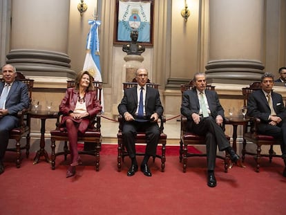 Os juízes da Suprema Corte da Argentina na abertura do ano judicial, em 19 de março de 2019. Horacio Rosatti, o novo presidente do tribunal, é o primeiro à direita.