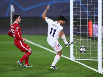 Asensio marca el segundo gol del Madrid al Liverpool el pasado martes.