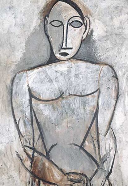 <i>Mujer con las manos juntas</i> (estudio para <i>Las se?oritas de Avi?n)</i> (1907), de Picasso.