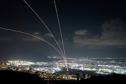 A view from Haifa of the Israeli Iron Dome missile defense system intercepting rockets launched from Lebanon, September 23.