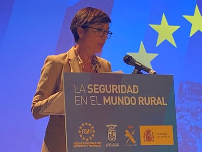 La directora general de la Guardia Civil, María Gámez, en la presentación del Plan de Seguridad en el Mundo Rural, en Villasana de Mena (Burgos) este viernes.