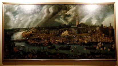 Vista de Sevilla, óleo sobre lienzo, (finales del siglo XVI), atribuído a Sánchez Coello.