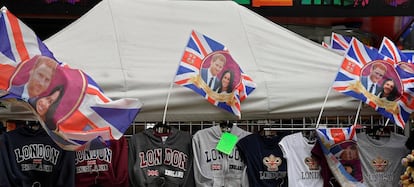 Flags are seen for sale ahead of the forthcoming wedding of Britain's Prince Harry and his fiancee Meghan Markle, on Oxford Street in London, Britain, May 11, 2018. REUTERS/Toby Melville