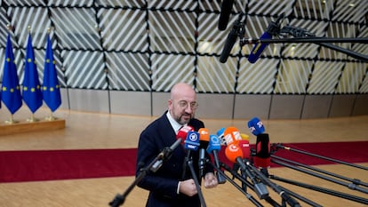 El presidente del Consejo Europeo, Charles Michel, en su llegada a la cumbre en la Unión Europea en Bruselas este jueves.