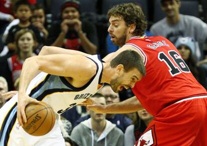 Marc y Pau Gasol, durante el Bulls-Grizzlies de esta temporada. 