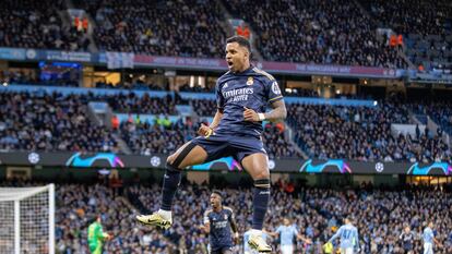 Rodrygo celebra su tanto frente al Manchester City.