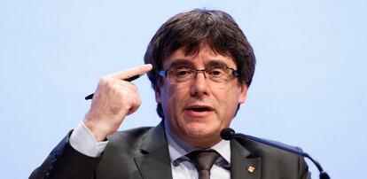 Carles Puigdemont, en una conferència a Suïssa.