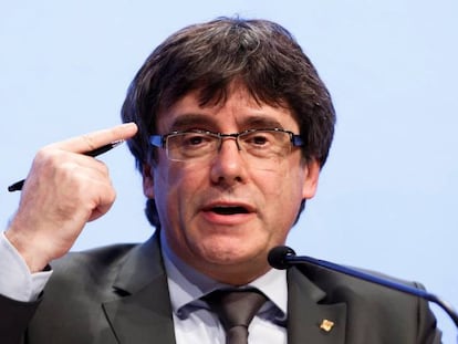 Carles Puigdemont, en una conferència a Suïssa.