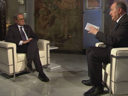 Quim Torra, cuando era presidente de la Generalitat, entrevistado en TV3 por Vicent Sanchis.