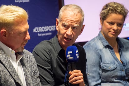 McEnroe, entre Boris Becker y Kim Klijsters durante un acto de Eurosport.