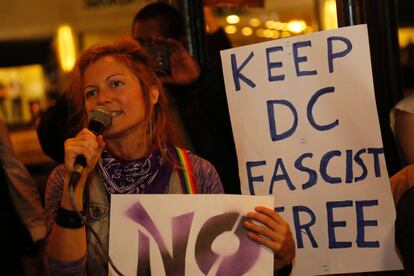 Una protesta, el sábado en Washington, contra la conferencia de un grupo supremacista blanco