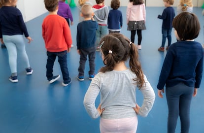 Young students in school last March.