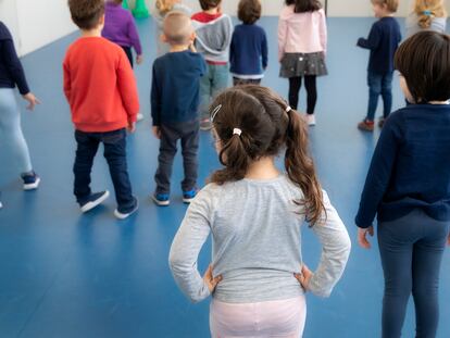 Young students in school last March.