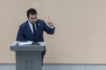Pere Aragonès durante su última intervención antes de la votación en la segunda sesión del debate de investidura.