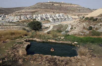 Un joven se baña en una piscina natural a las afueras de Jerusalén (Israel). 
