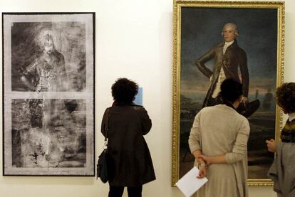 A la derecha, <i>Retrato de Jovellanos,</i> de Goya; a la izquierda, radiografía que muestra a la mujer joven que estaba debajo.