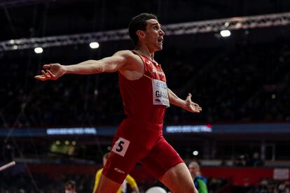 Mariano García, cruzando la meta, campeón del mundo en Belgrado.