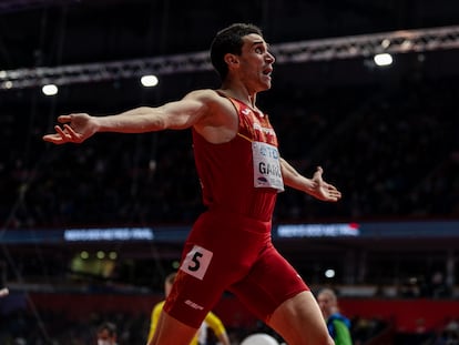 Mariano García, cruzando la meta, campeón del mundo en Belgrado.