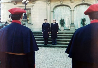 Su&aacute;rez con Carlos Garaikoetxea durante su visita al Pa&iacute;s Vasco en diciembre de 1980.
