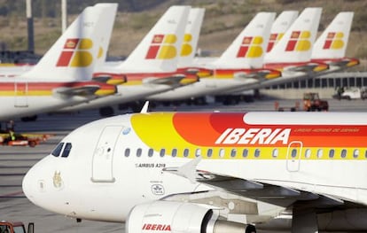 Aviones de Iberia en el aeropuerto de Madrid-Barajas.