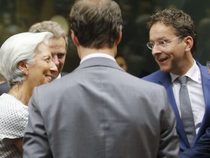 Christine Lagarde conversa amb Jeroen Dijsselbloem.