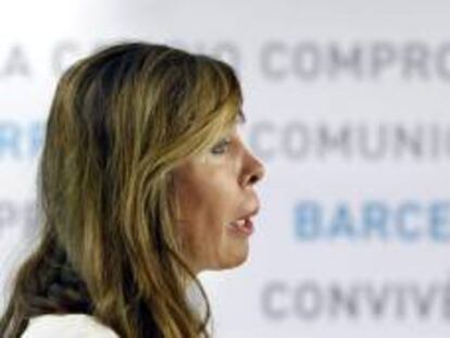La presidenta del Partido Popular de Catalunya (PPC), Alicia Sánchez-Camacho, durante la rueda de prensa que ofreció hoy en Barcelona para analizar la situación política del momento.