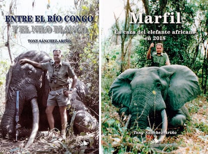 Sánchez-Ariño, en las portadas de dos de sus libros, 'Entre el río Congo y El Nilo Blanco' y 'Marfil', de la editorial Solitario.