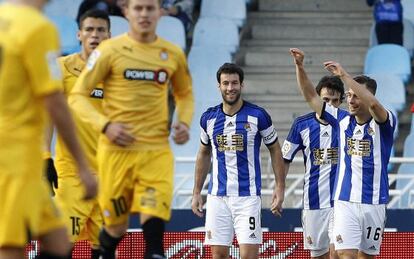 Sergio Canales celebra el seu gol contra l'Espanyol.