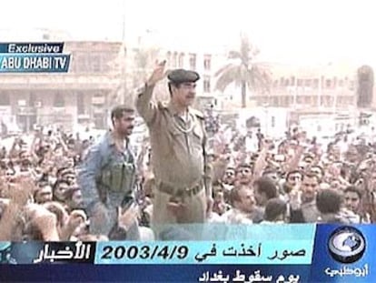Imagen de Sadam que la cadena de televisión data el 9 de abril, día en el que entraron los estadouindenses en Bagdad.