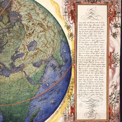 El Orbis terrestris que el cartógrafo alemán Christian Sgrooten realizó en 1592 y dedicó a Felipe II, rey de España. Se considera una de las joyas de la cartografía universal.