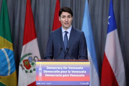 O primeiro-ministro canadense, Justin Trudeau, no começo da reunião do grupo de Lima na segunda-feira em Ottawa.