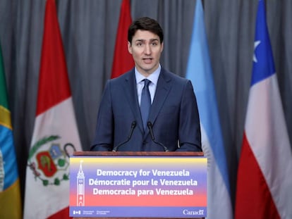 O primeiro-ministro canadense, Justin Trudeau, no começo da reunião do grupo de Lima na segunda-feira em Ottawa.