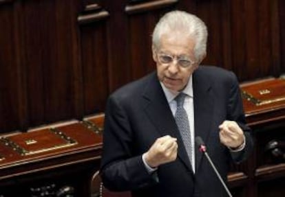 El presidente del Gobierno italiano, Mario Monti (c), comparece ante la Cámara de los Diputados en Roma, Italia, el pasado 13 de junio. EFE/Archivo