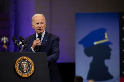 President Joe Biden speaks at the Arnaud C. Marts Center in Wilkes-Barre, Pennsylvania, on Aug. 30, 2022.