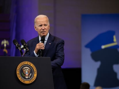 President Joe Biden speaks at the Arnaud C. Marts Center in Wilkes-Barre, Pennsylvania, on Aug. 30, 2022.