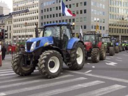 Cerca de mil tractores y más de 2.000 productores del sector lácteo han tomado hoy las calles de Bruselas para reclamar a la Unión Europea unos precios más equitativos de los productos lácteos.