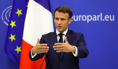 Emmanuel Macron, presidente de Francia, tras el acto de clausura de la conferencia sobre el futuro de Europa celebrada este lunes en Estrasburgo.