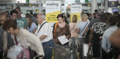 Vueling customers at Barcelona-El Prat airport.