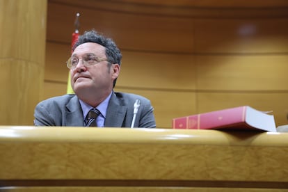 El Fiscal General del Estado, ?lvaro Garca Ortiz, durante su comparecencia en la Comisin de Justicia, en el Senado, el 18 de febrero