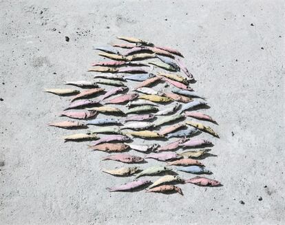 <i>Peces mágicos</i>. Kanyakumari, Tamil Nadu, India, 2013. Pintada a mano por Jaykumar Shankar.