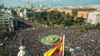 La manifestación sanitaria del 12 de febrero en la plaza de Cibeles de Madrid.