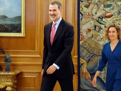 El rey Felipe recibe a la presidenta del Congreso, Meritxell Batet, este miércoles en el Palacio de la Zarzuela.