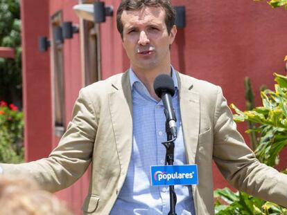 El presidente del PP, Pablo Casado, en un acto electoral en Canarias.