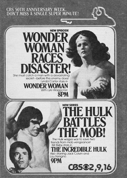 Promoción de 'El increíble Hulk' y 'Wonder Woman' aparecida en la revista estadounidense TV Guide el 25 de marzo de 1978. 